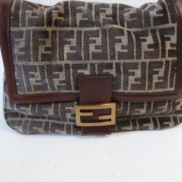Womens Fendi Zucca Mini Mama Baguette Velour Velvet Leather Shoulder Handbag - Picture 4 of 16